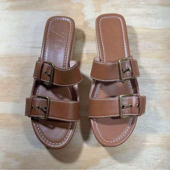 J Crew Brown Leather Double Buckle Strap Sandals Women’s Size 7.5 - Picture 2 of 8